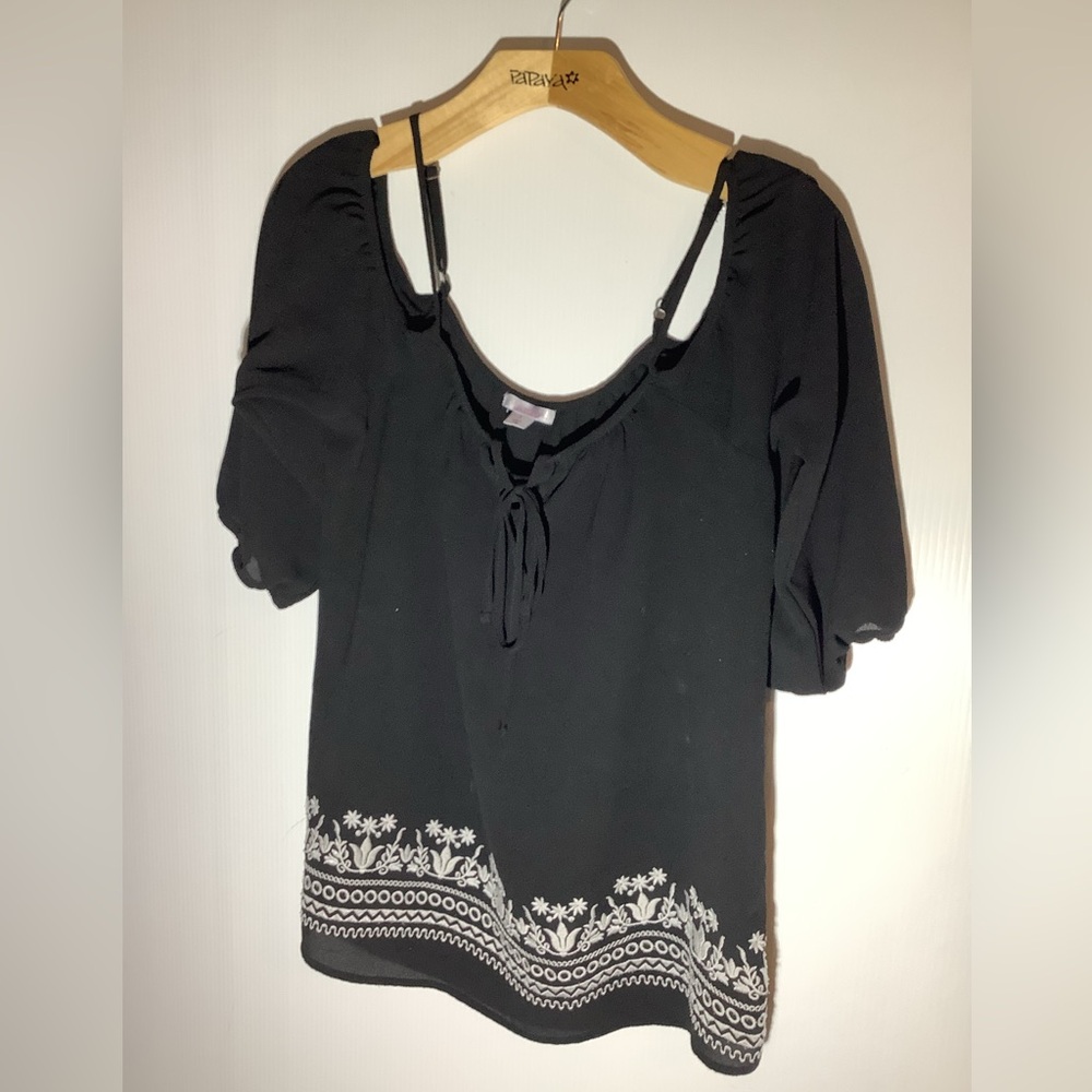 Black Floral Embroidered Top